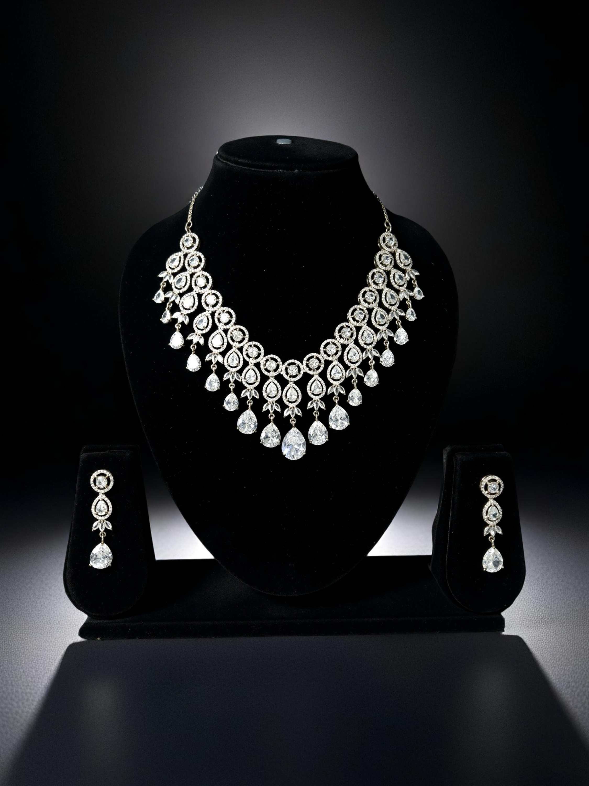 AD Diamond Teardrop Necklace Set