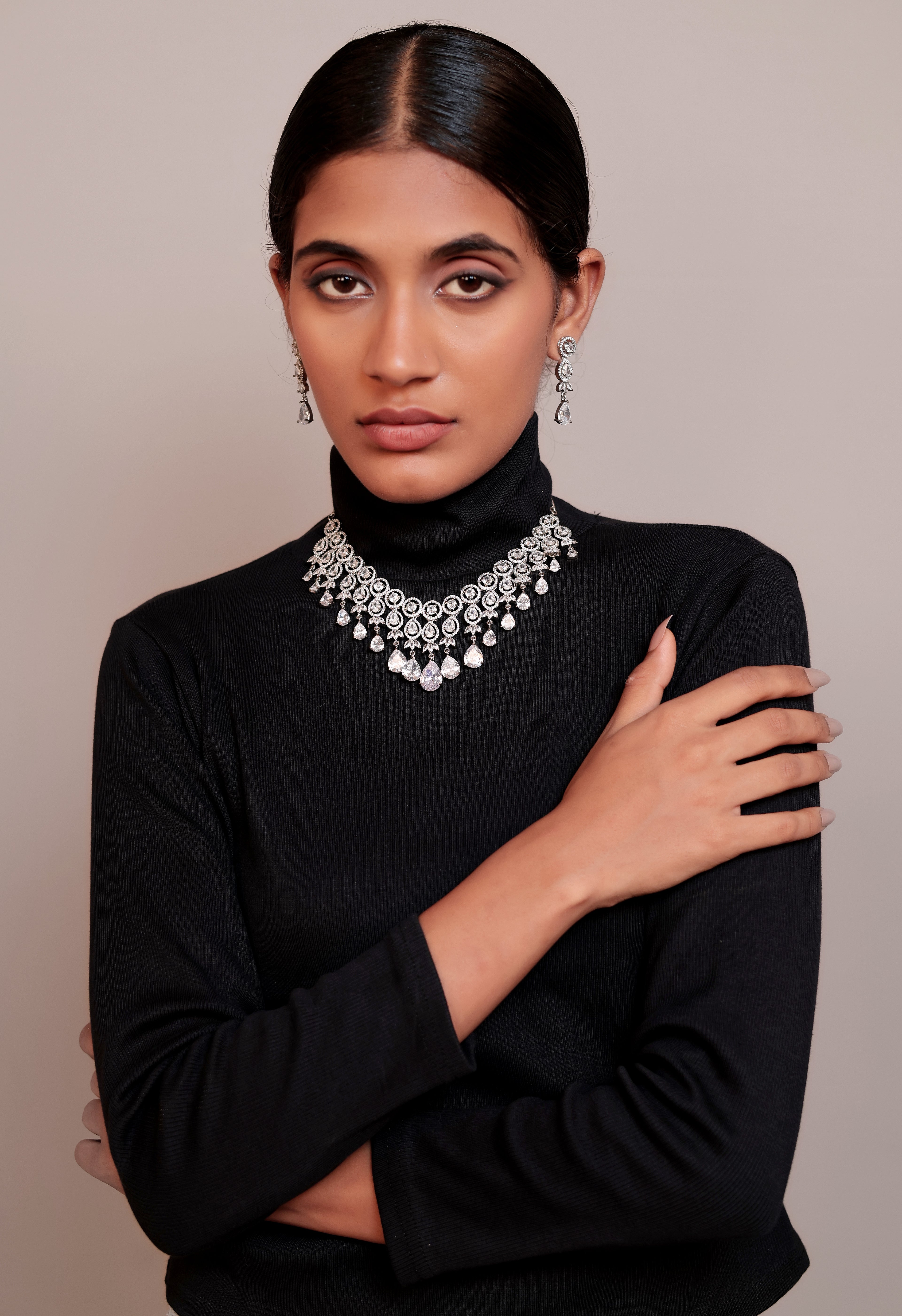 AD Diamond Teardrop Necklace Set