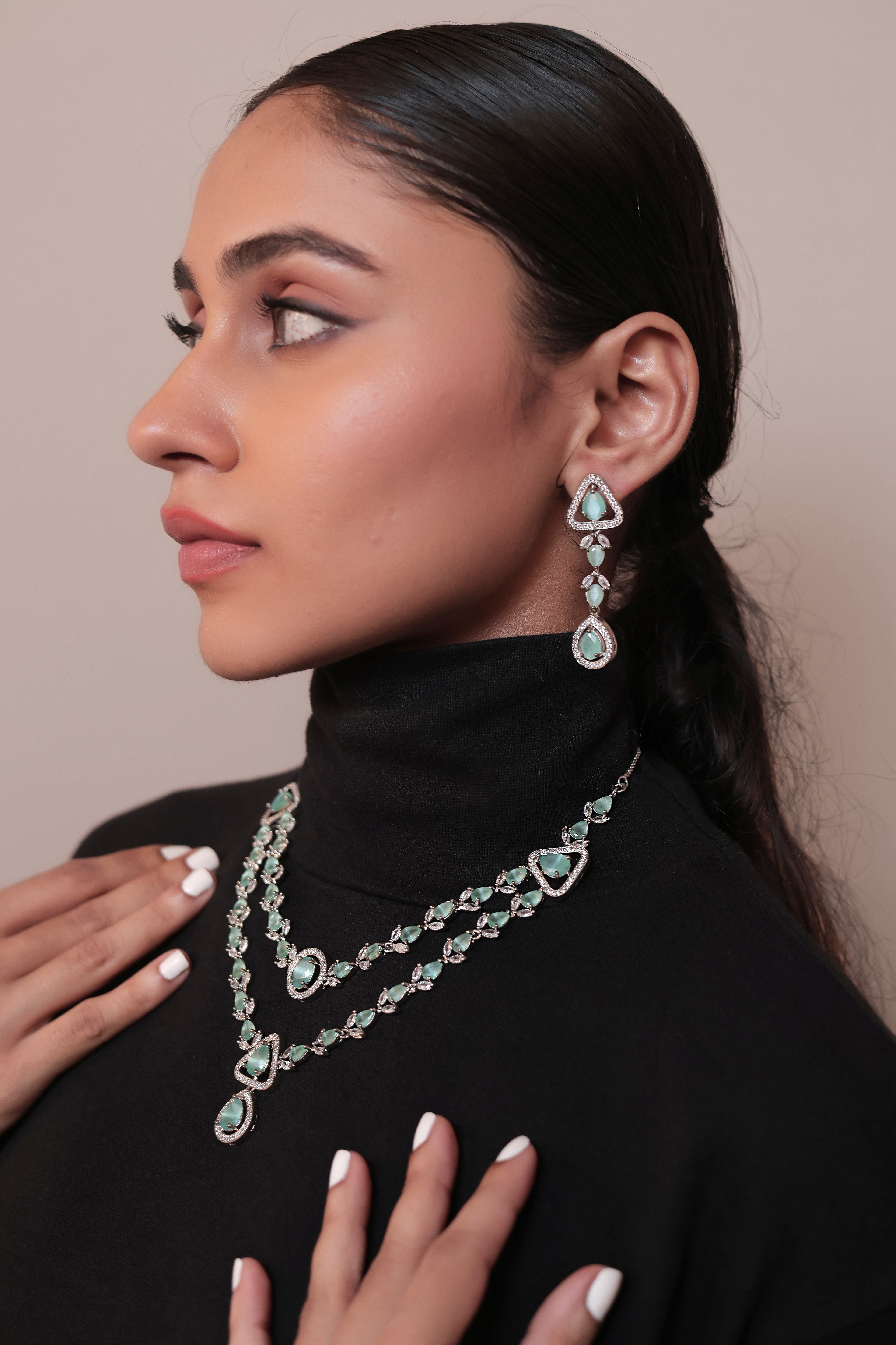Emerald Majesty AD Necklace Set