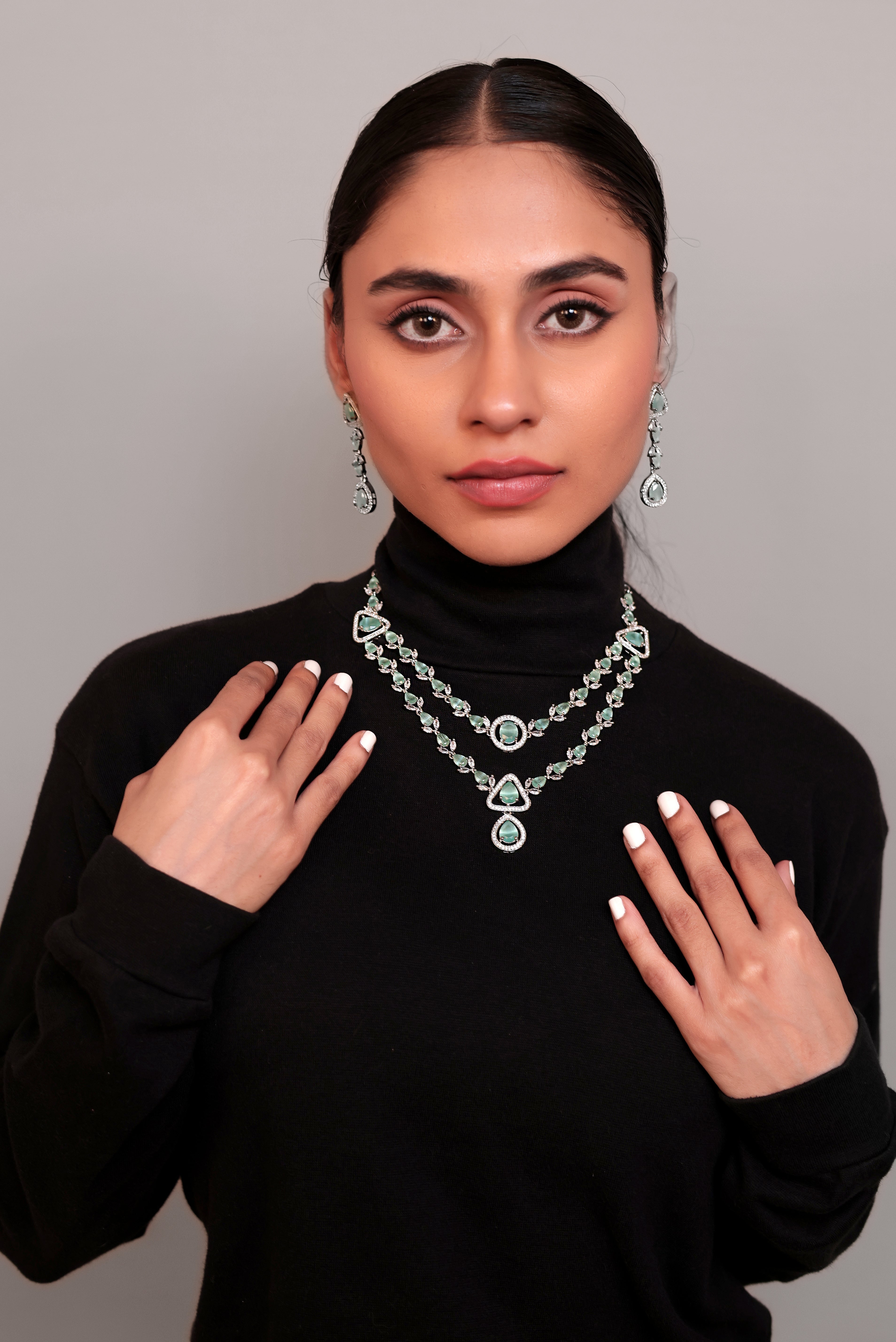 Emerald Majesty AD Necklace Set