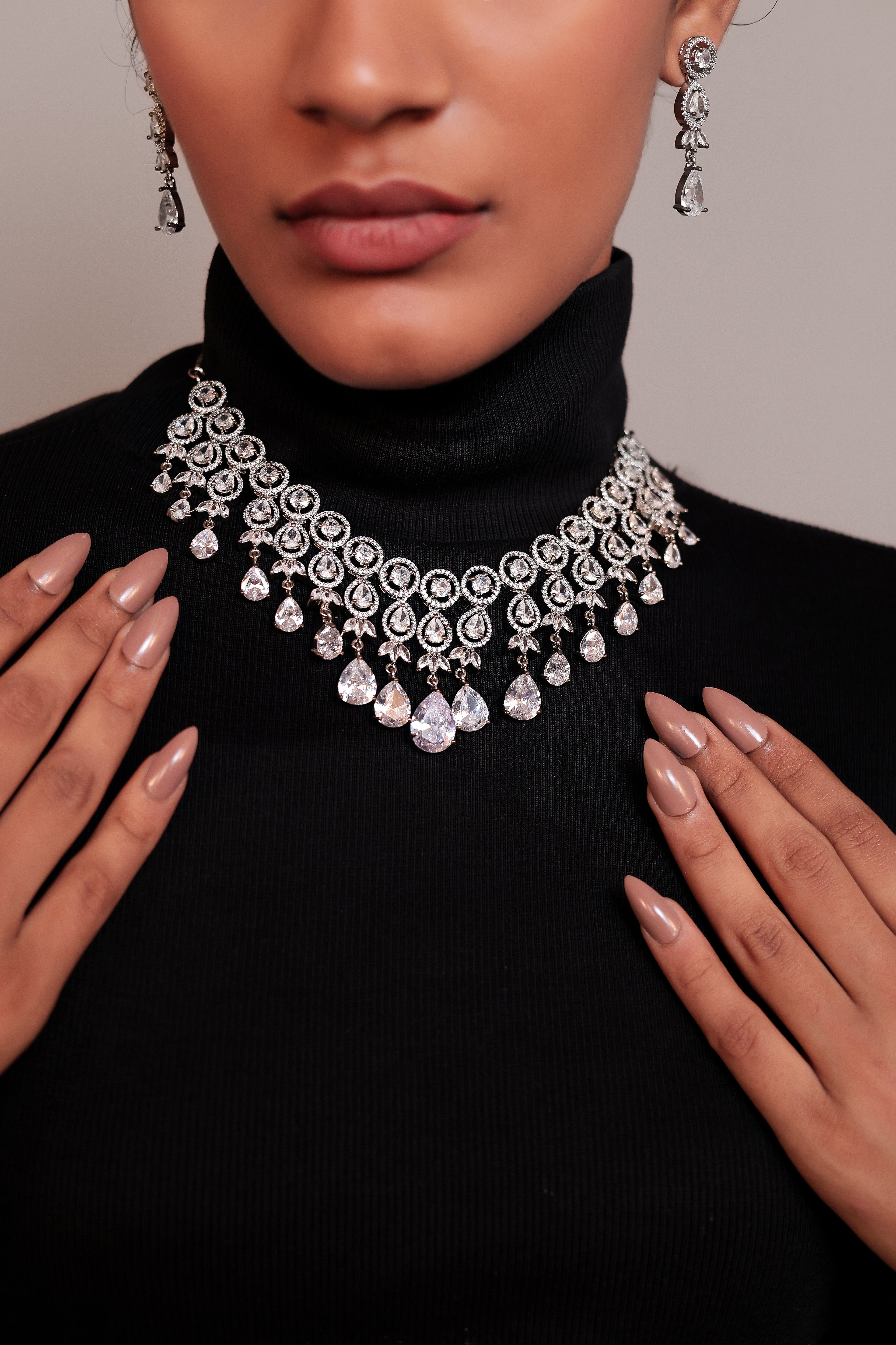 AD Diamond Teardrop Necklace Set