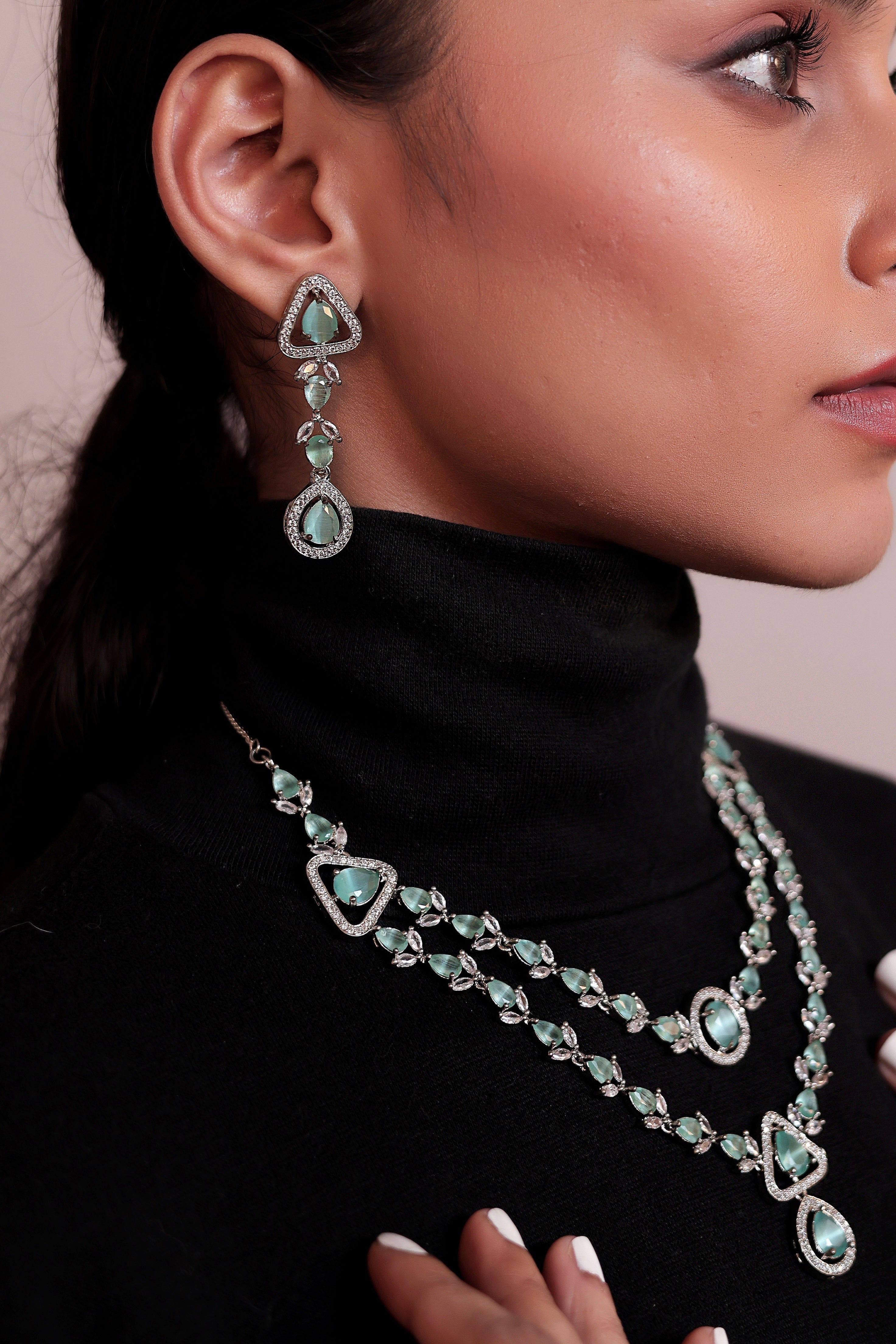 Emerald Majesty AD Necklace Set