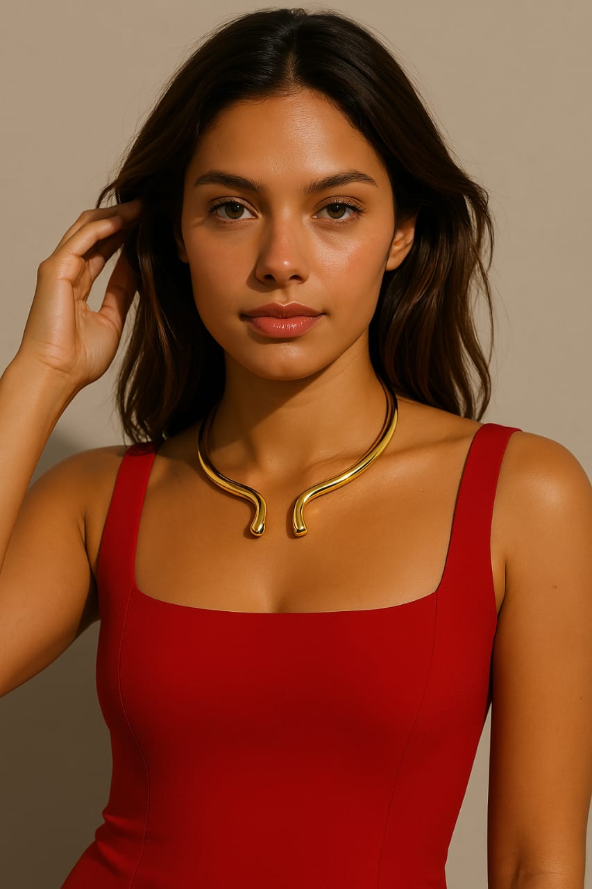 18K Gold Plated Sculpted Collar Necklace