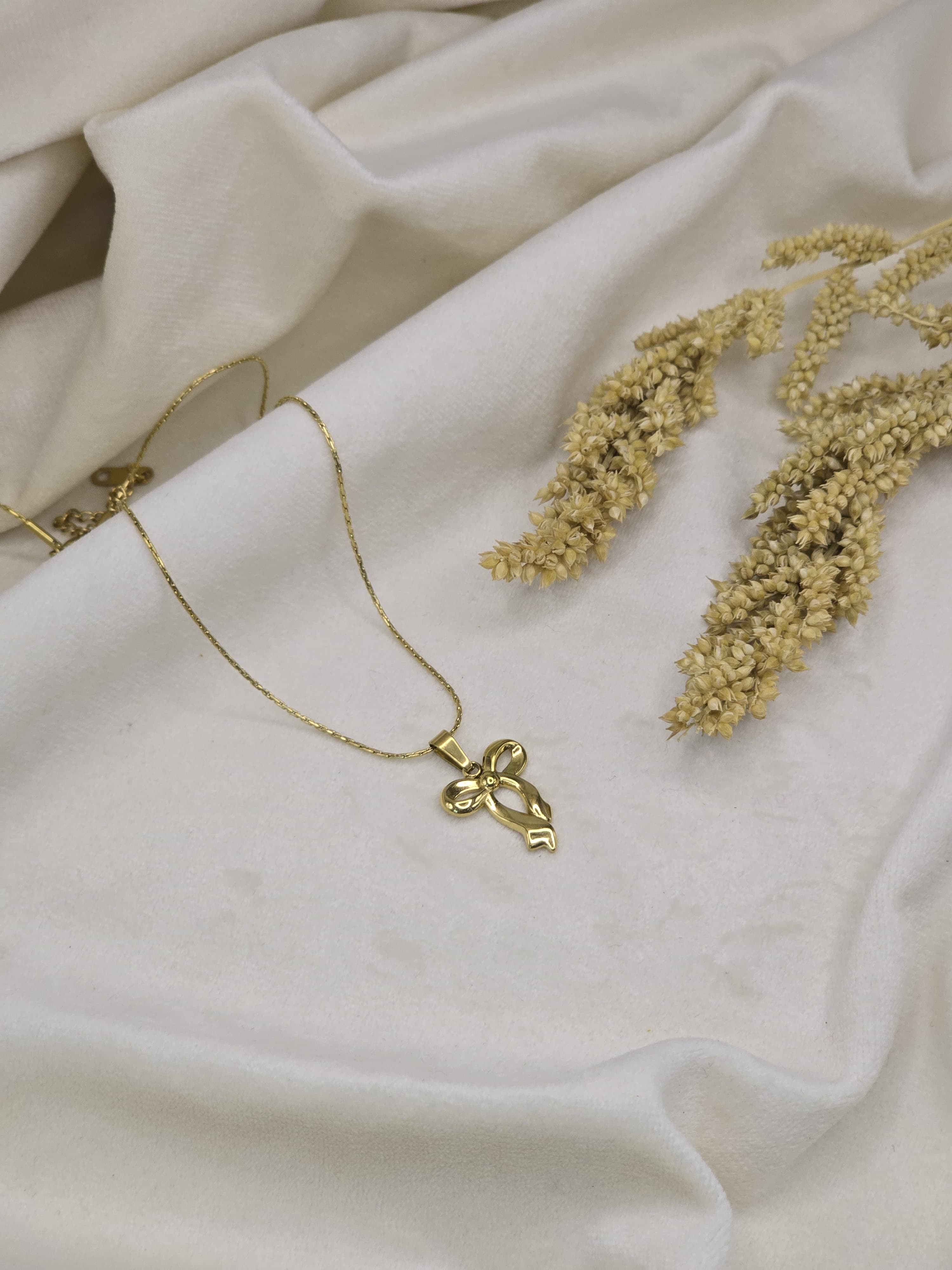 Golden Angel Bow Pendant Necklace