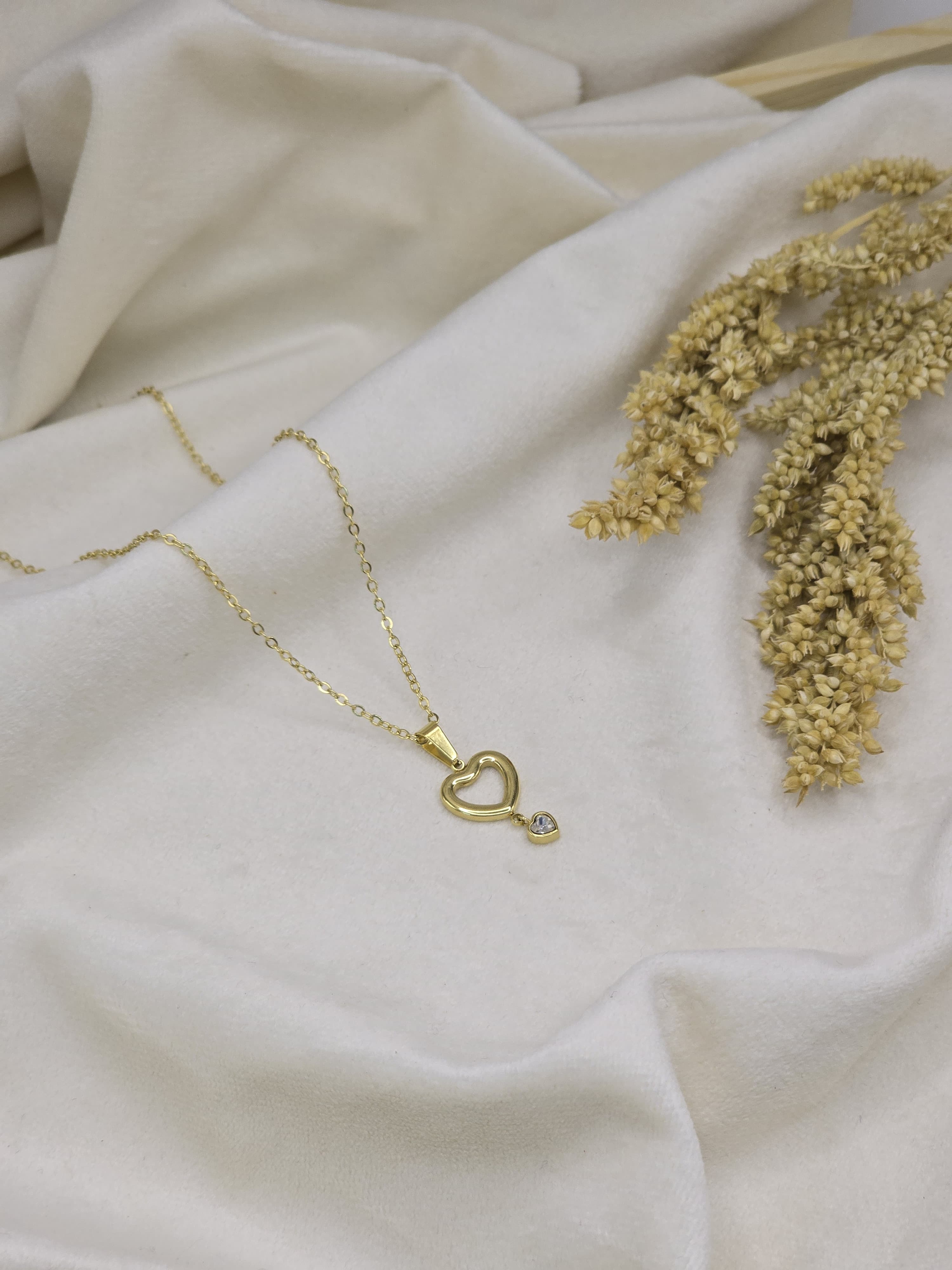 Double Heart Drop Pendant Necklace