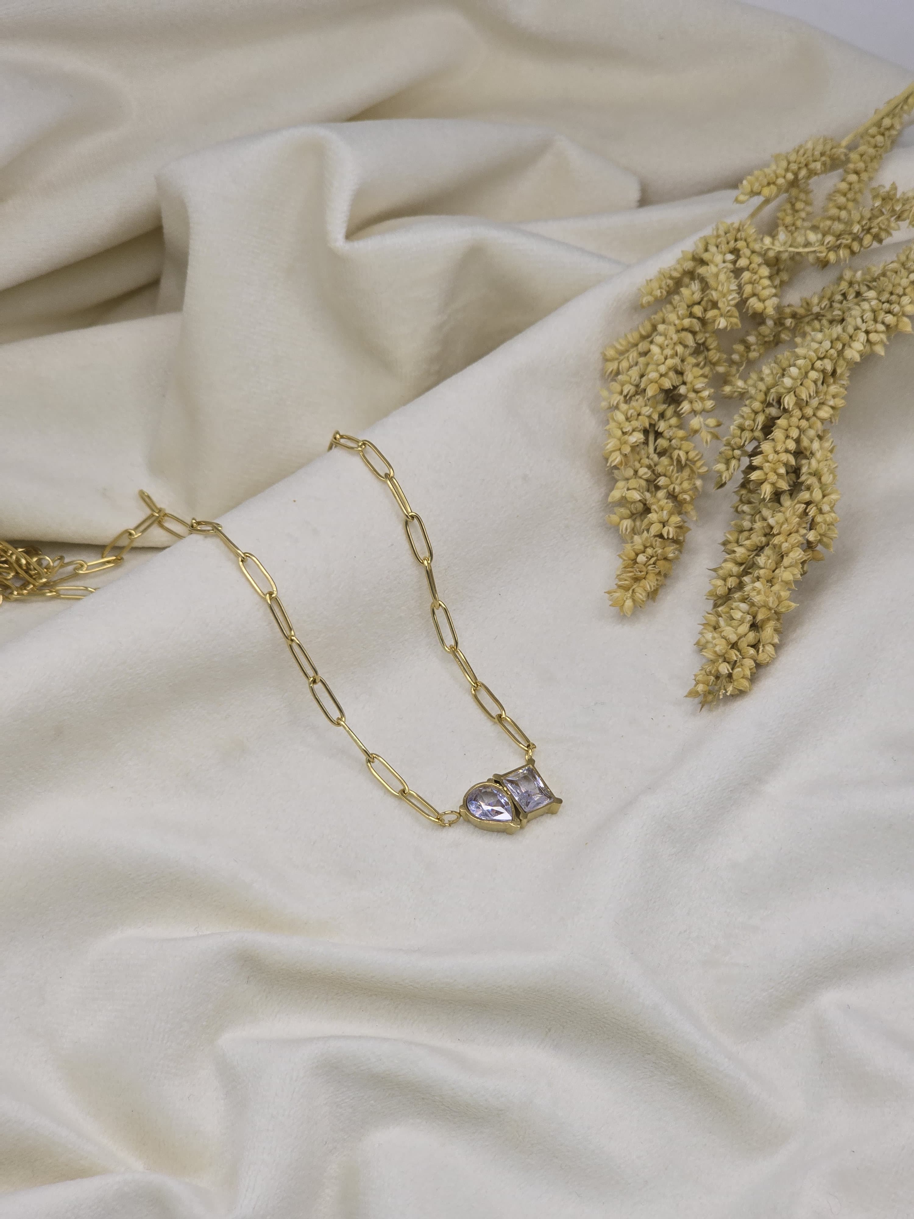 Crystal Duo Geometric Chain Necklace