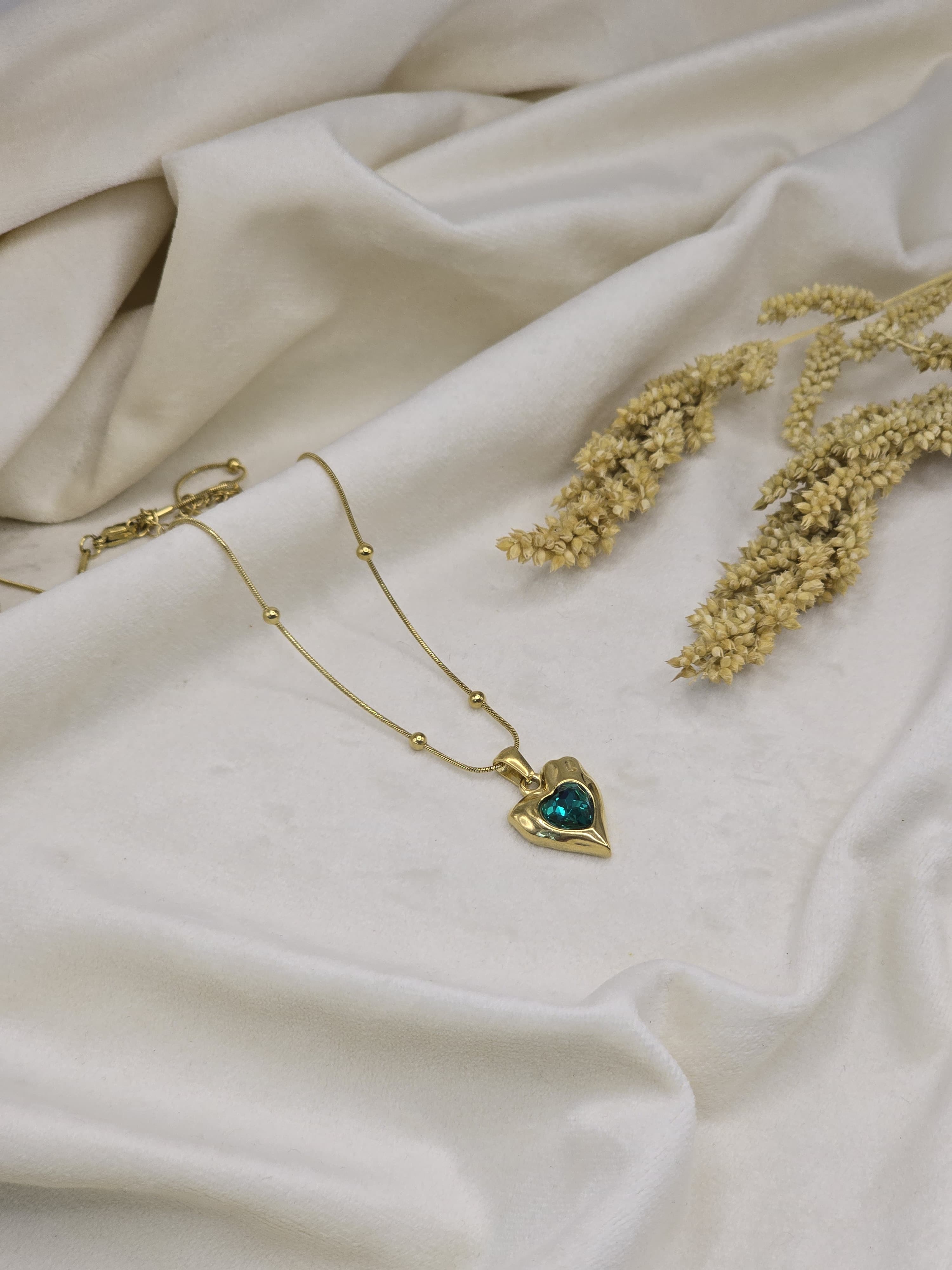 Teal Spark Heart Pendant Necklace