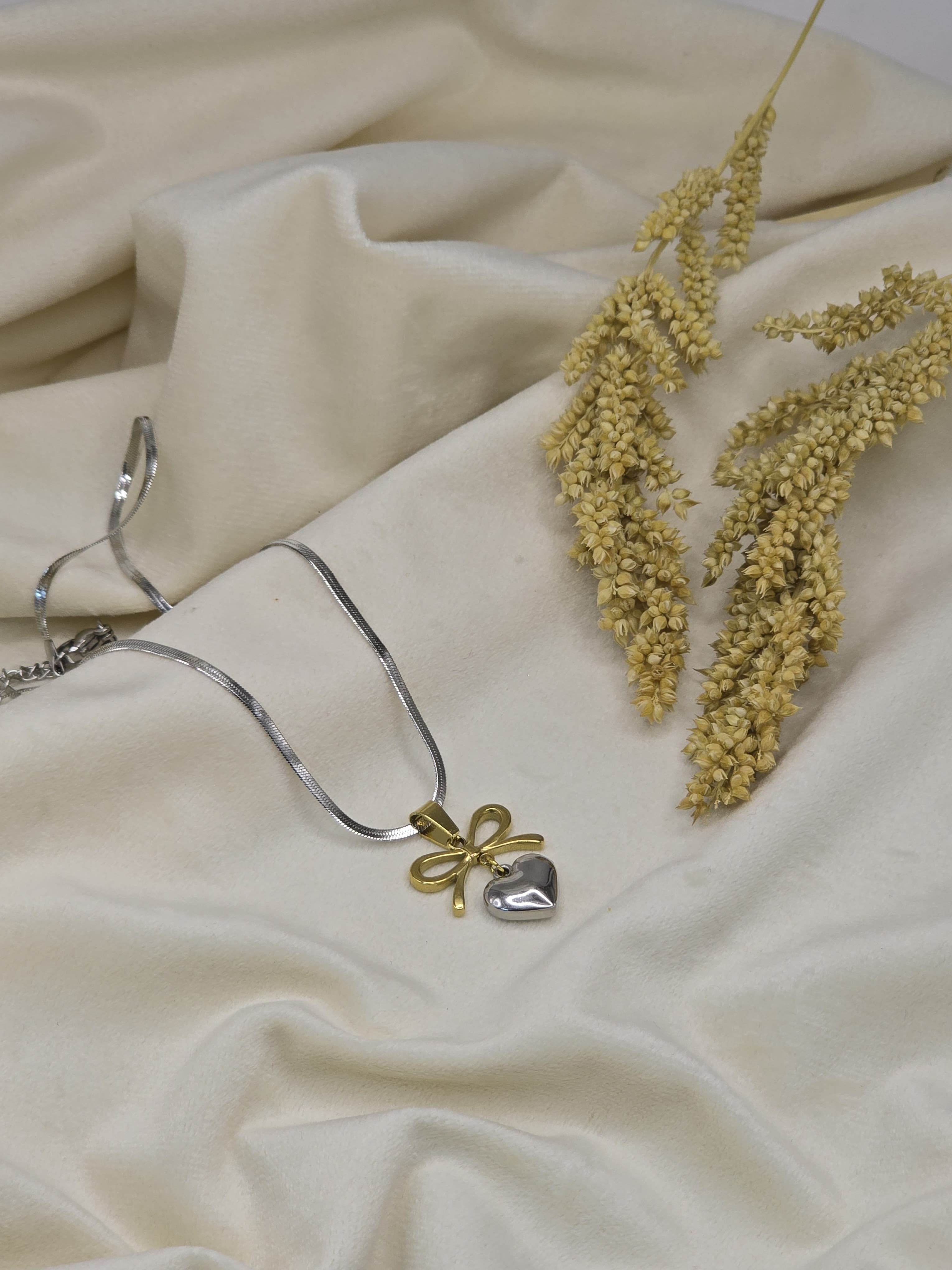 Bow & Silver Heart Dual-Tone Necklace
