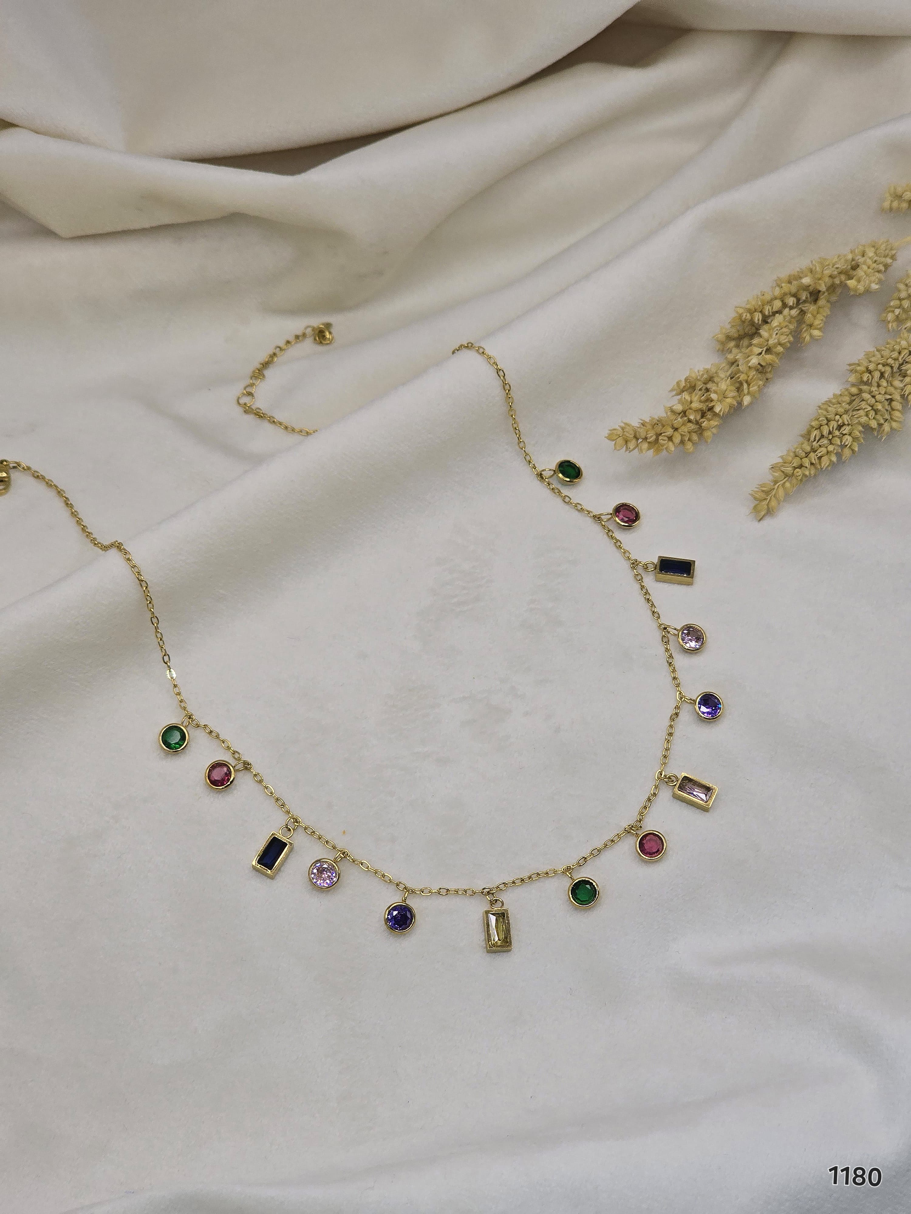 Rainbow Gem Charm Necklace