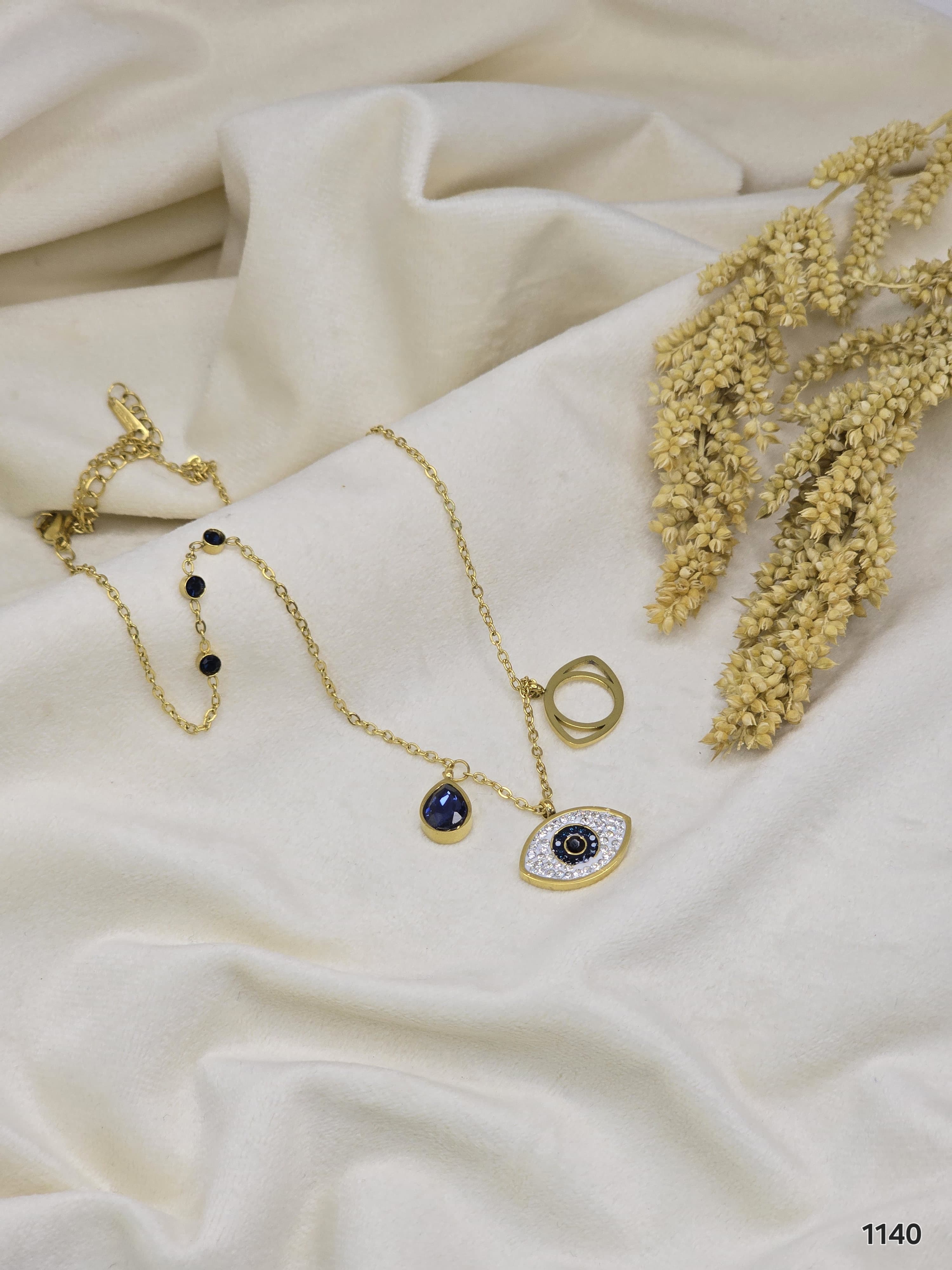 Trio Evil Eye Navy Charm Necklace