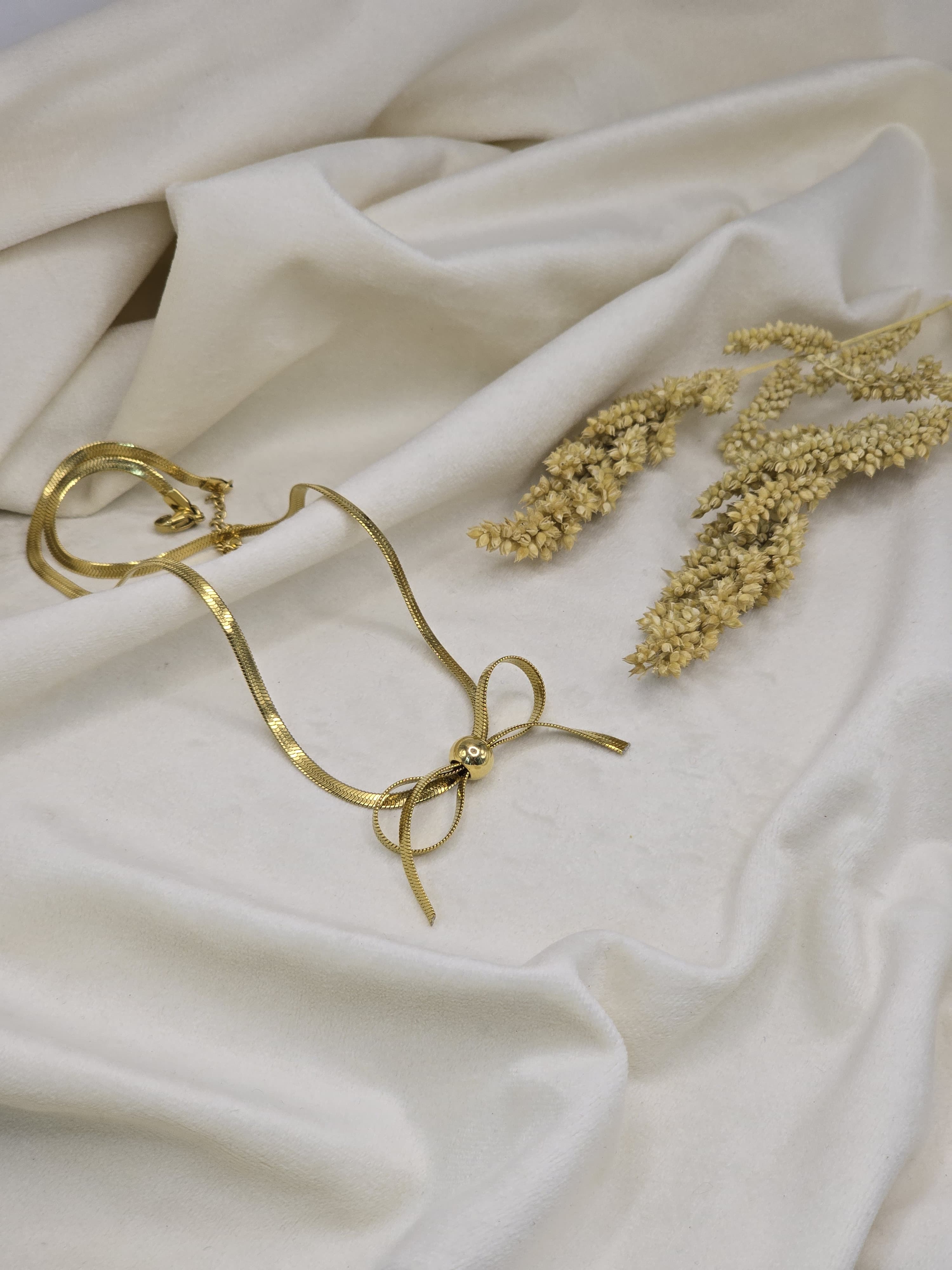 Golden Ribbon Bow Necklace