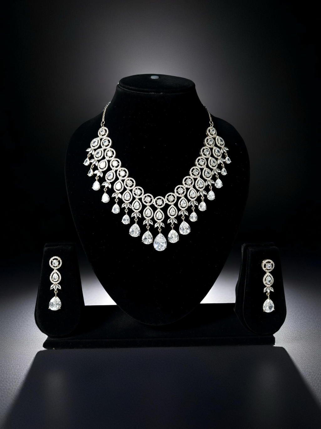 AD Diamond Teardrop Necklace Set