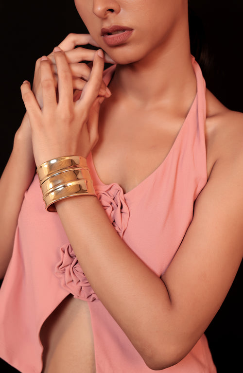 18K Gold Plated Triple-Ridge Kada