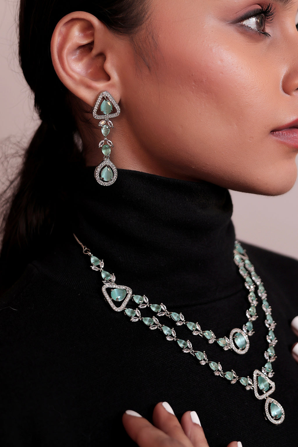 Emerald Majesty AD Necklace Set