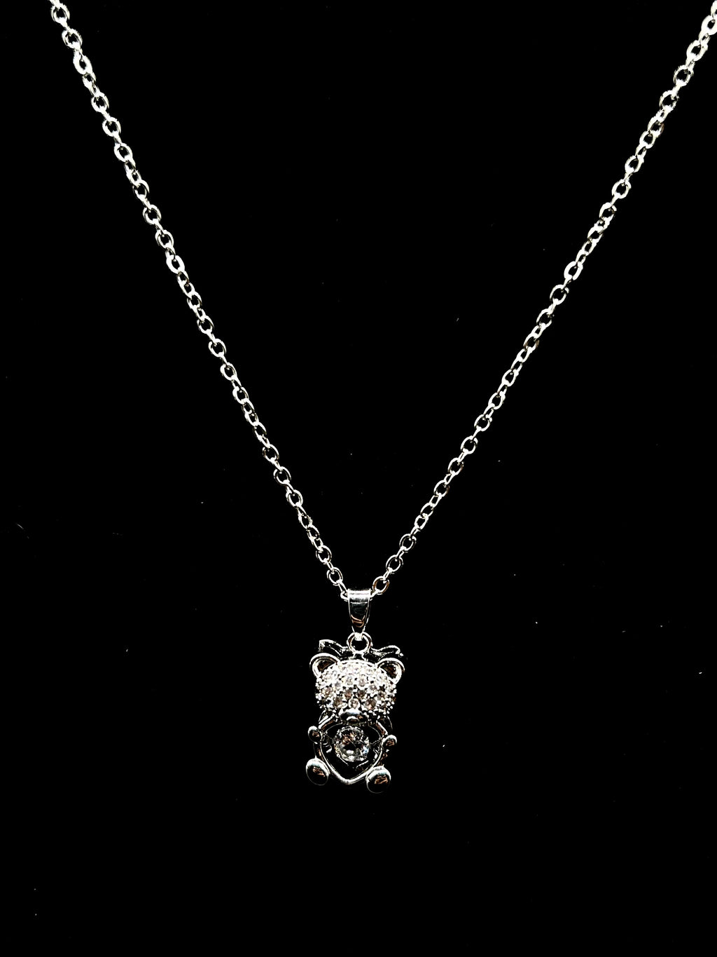 Sparkling Teddy Pendant Necklace