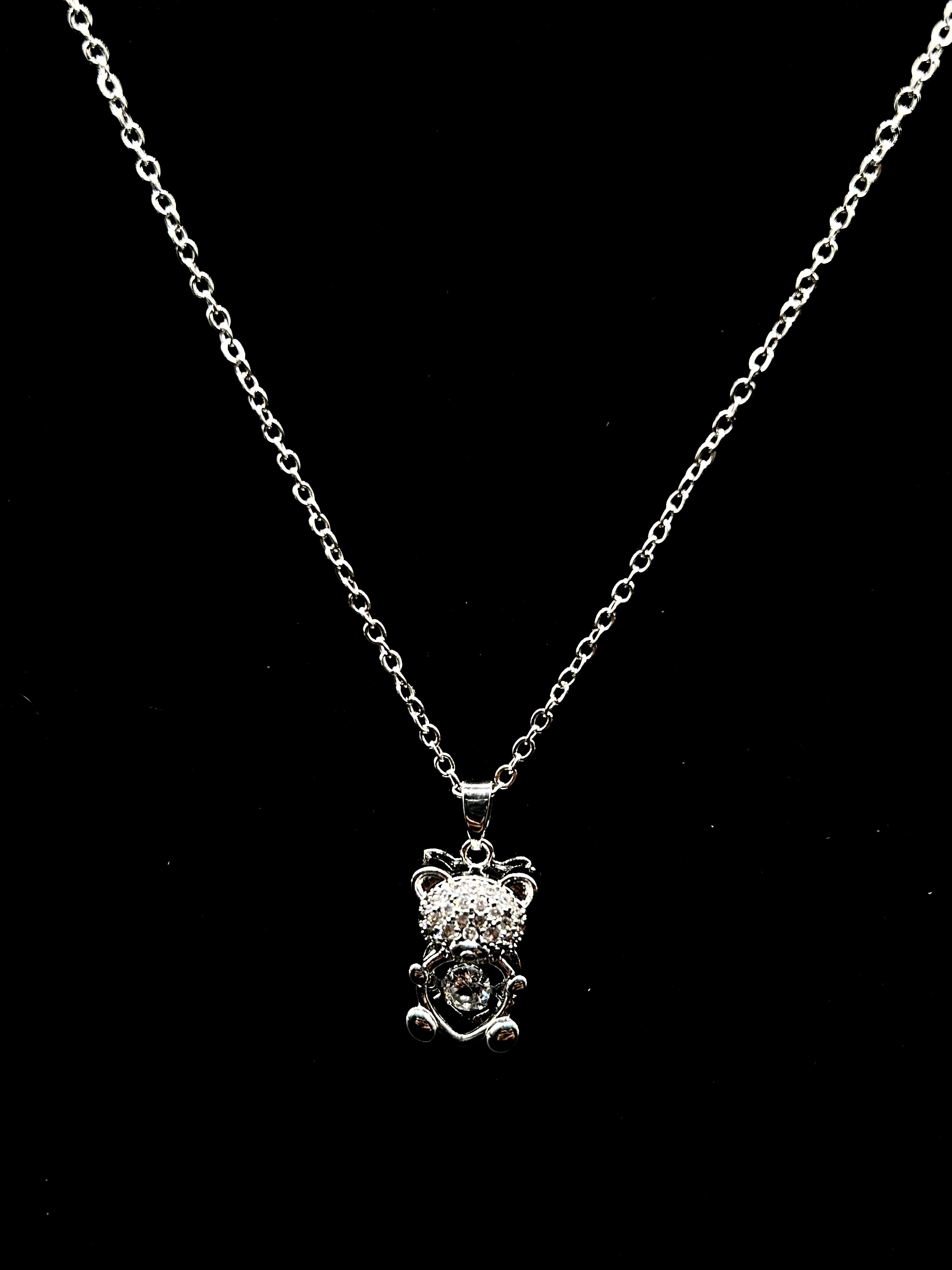 Sparkling Teddy Pendant Necklace