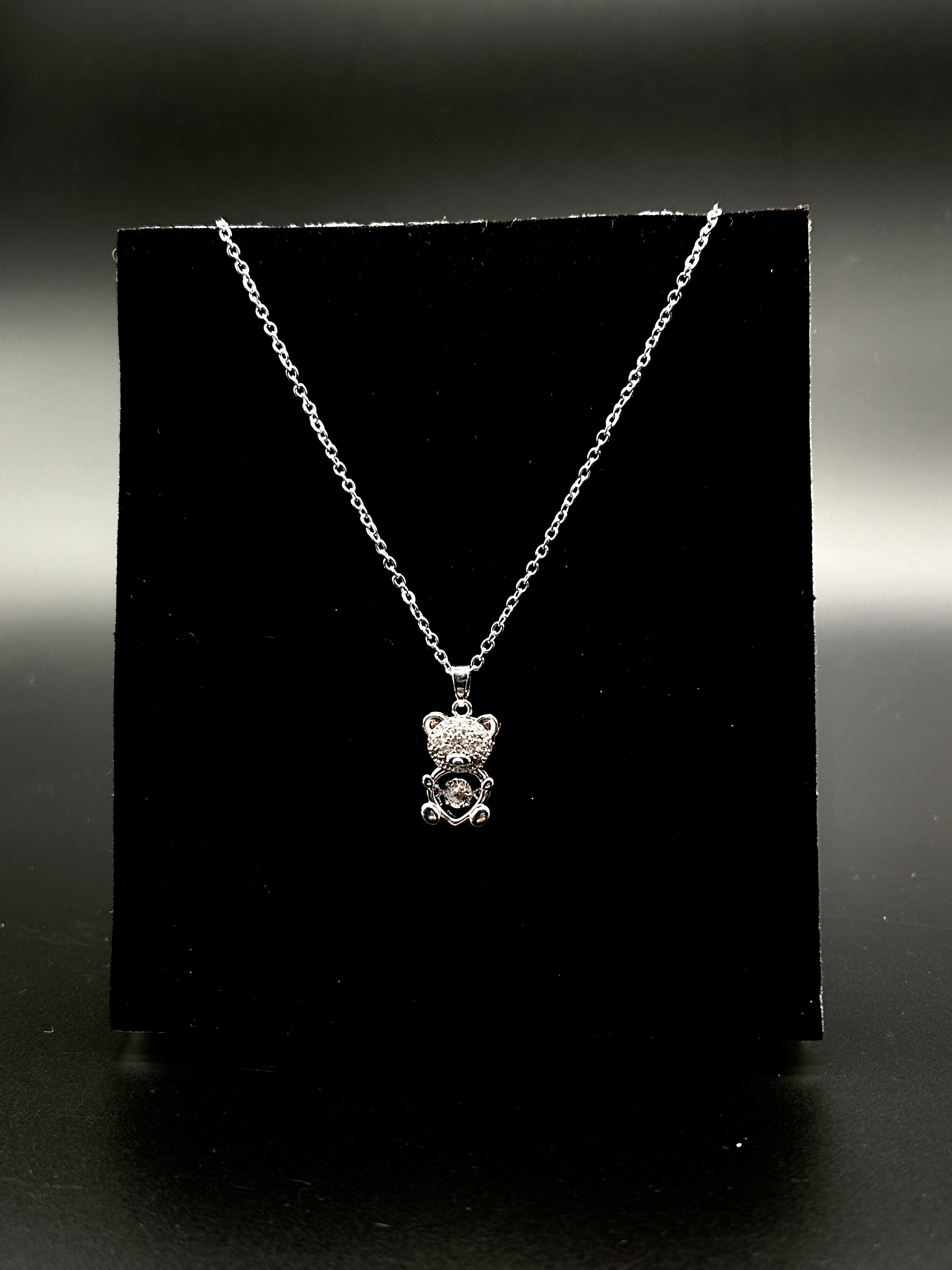 Sparkling Teddy Pendant Necklace