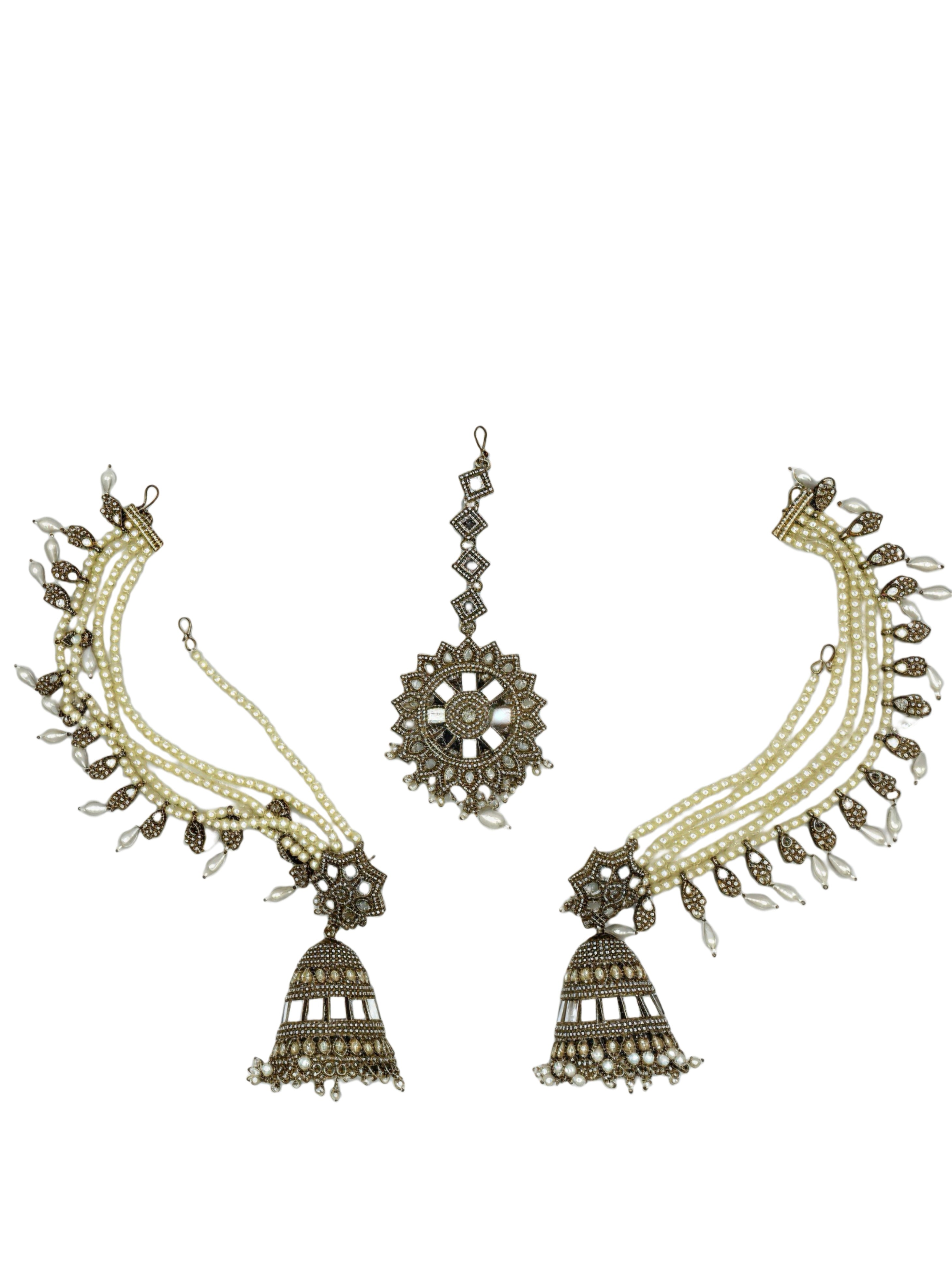 Pearl Kundan Passa and Jhumka Set with Maang Tikka