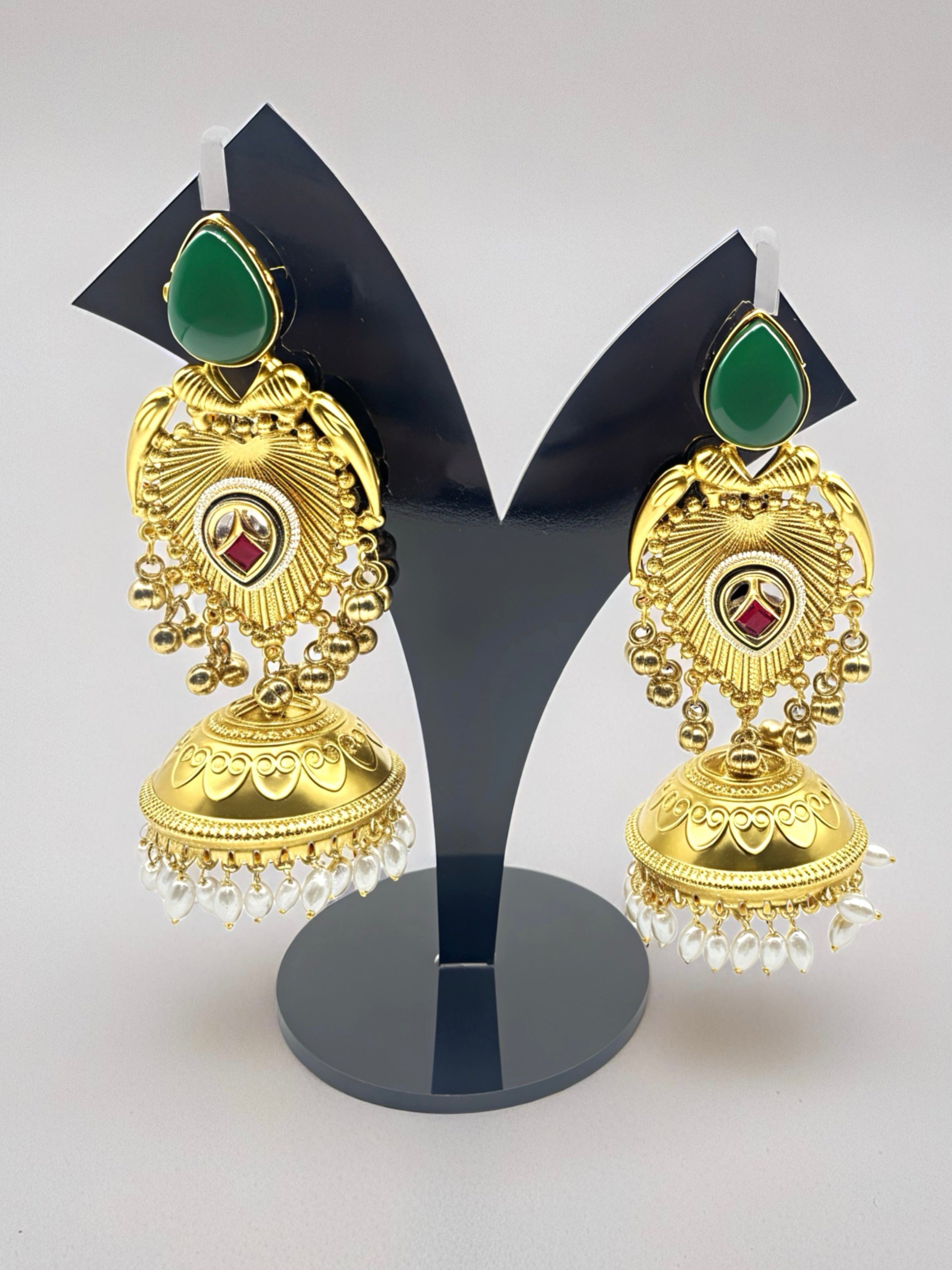 Antique Finish Temple Jhumka Earrings