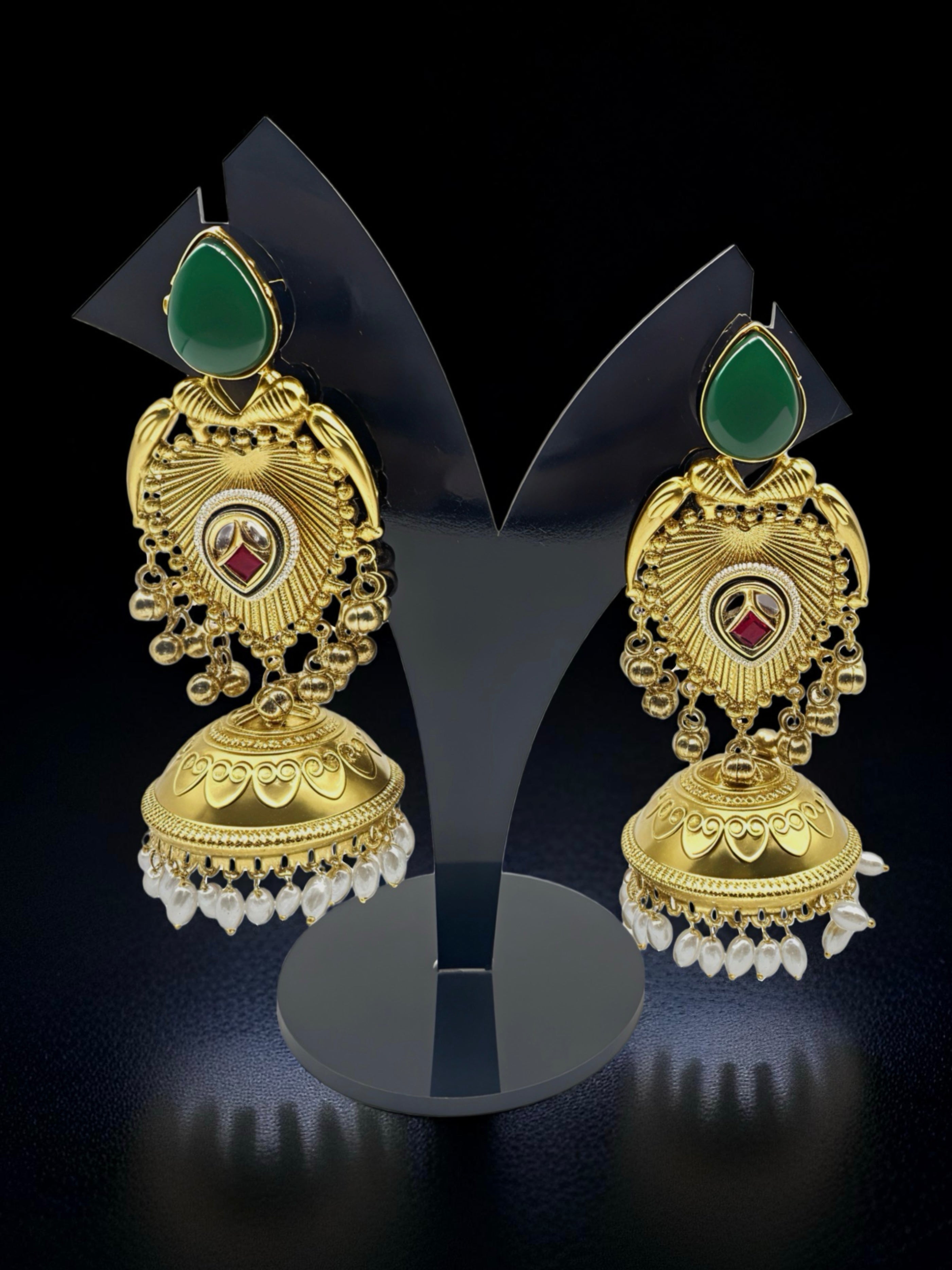 Antique Finish Temple Jhumka Earrings