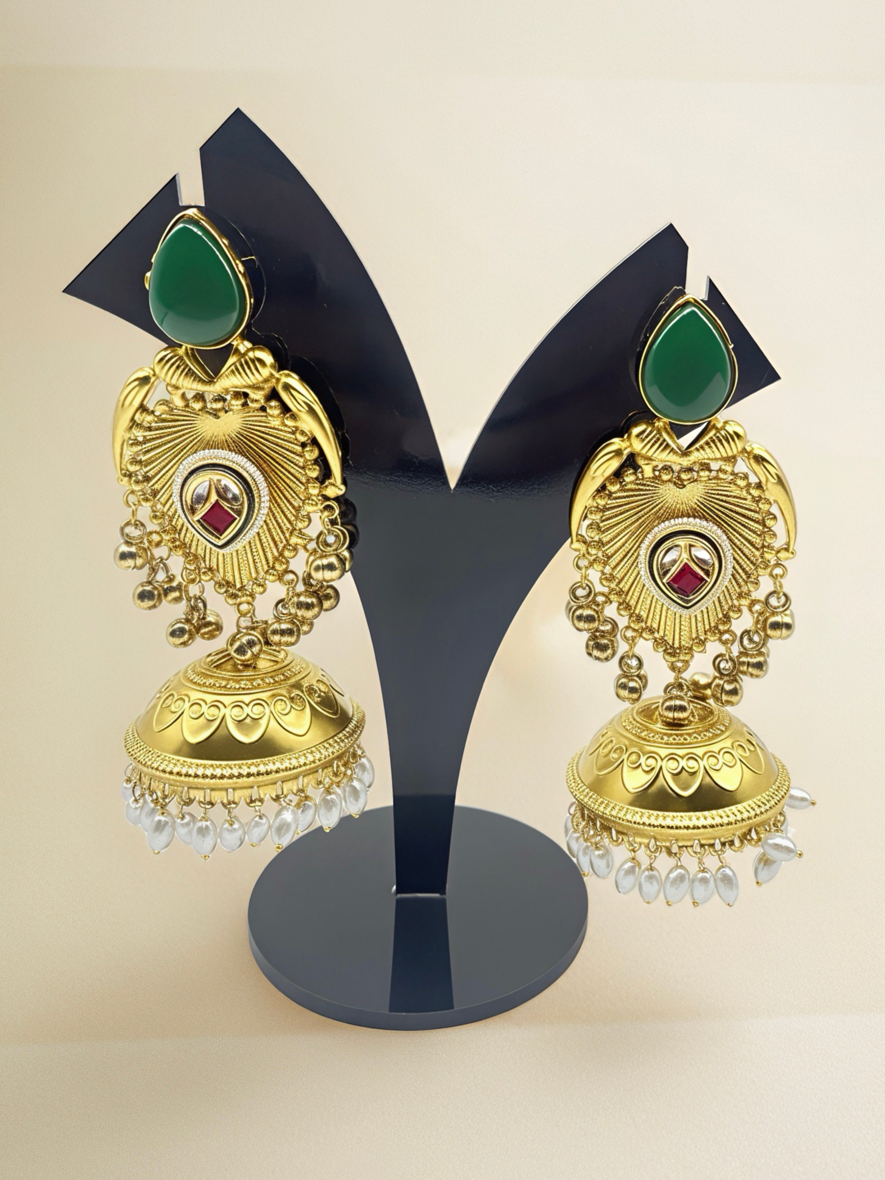 Antique Finish Temple Jhumka Earrings