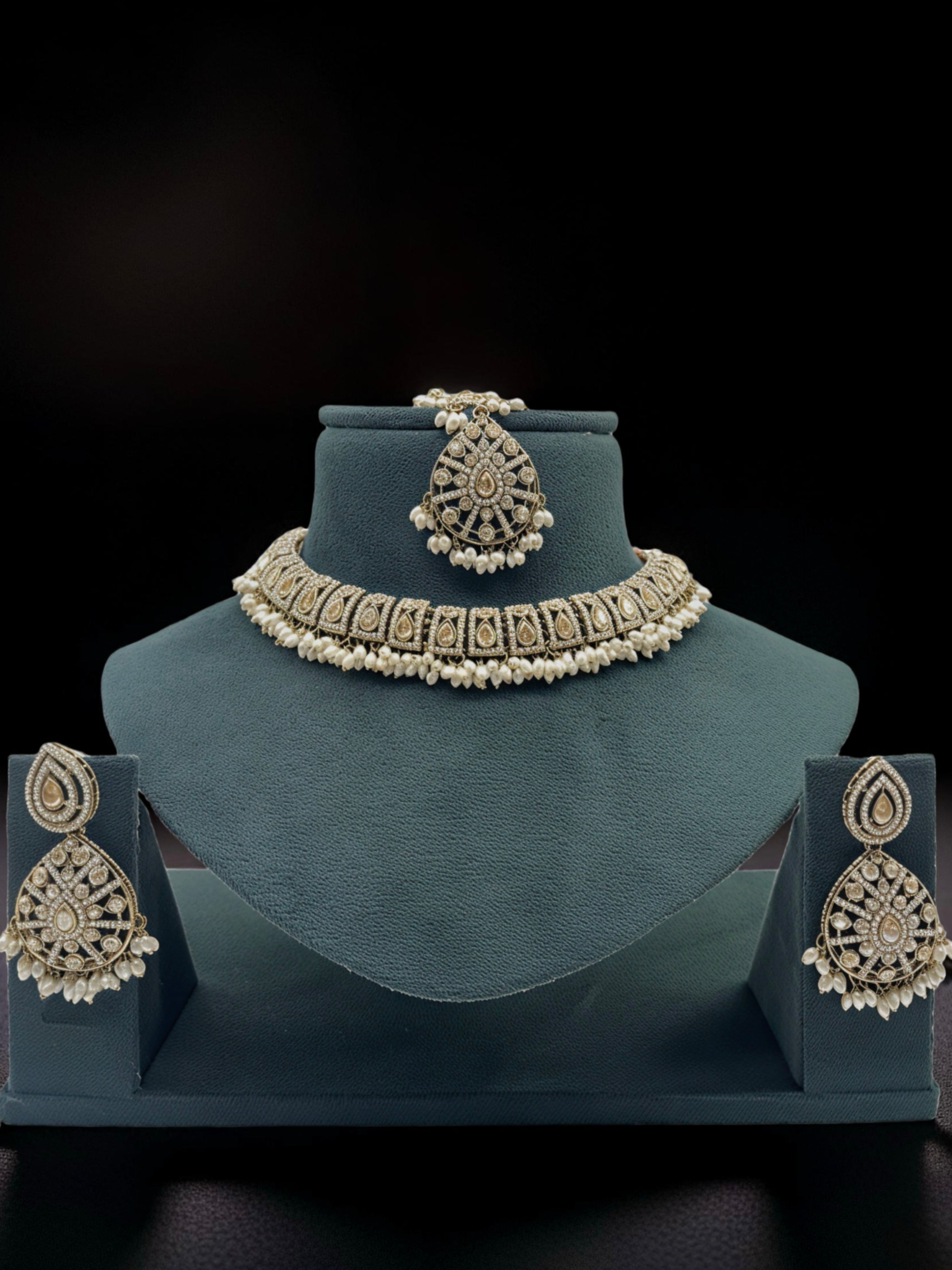 Pearl Kundan Choker Necklace Set