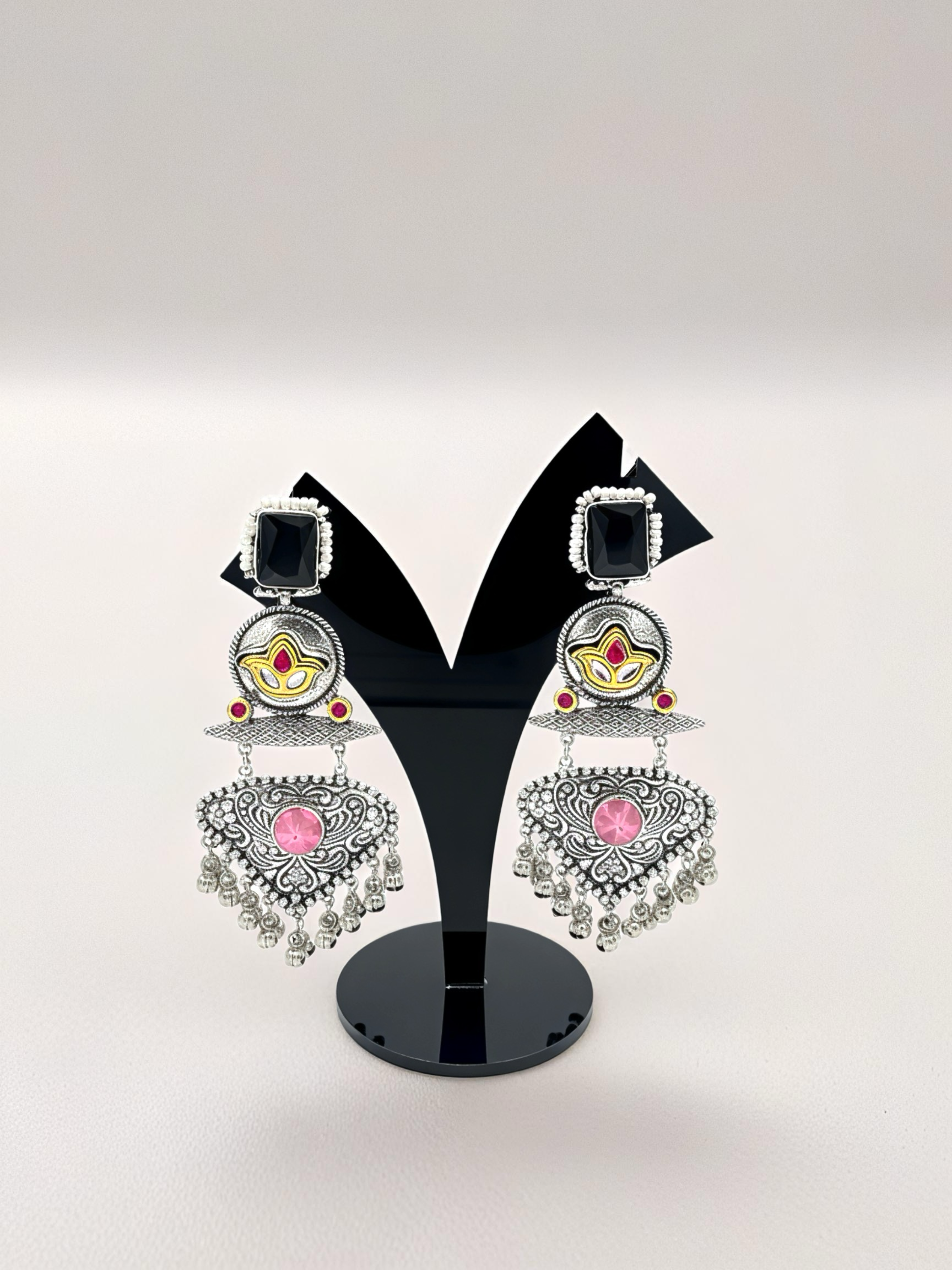 Oxidized Silver Chandbali Earrings