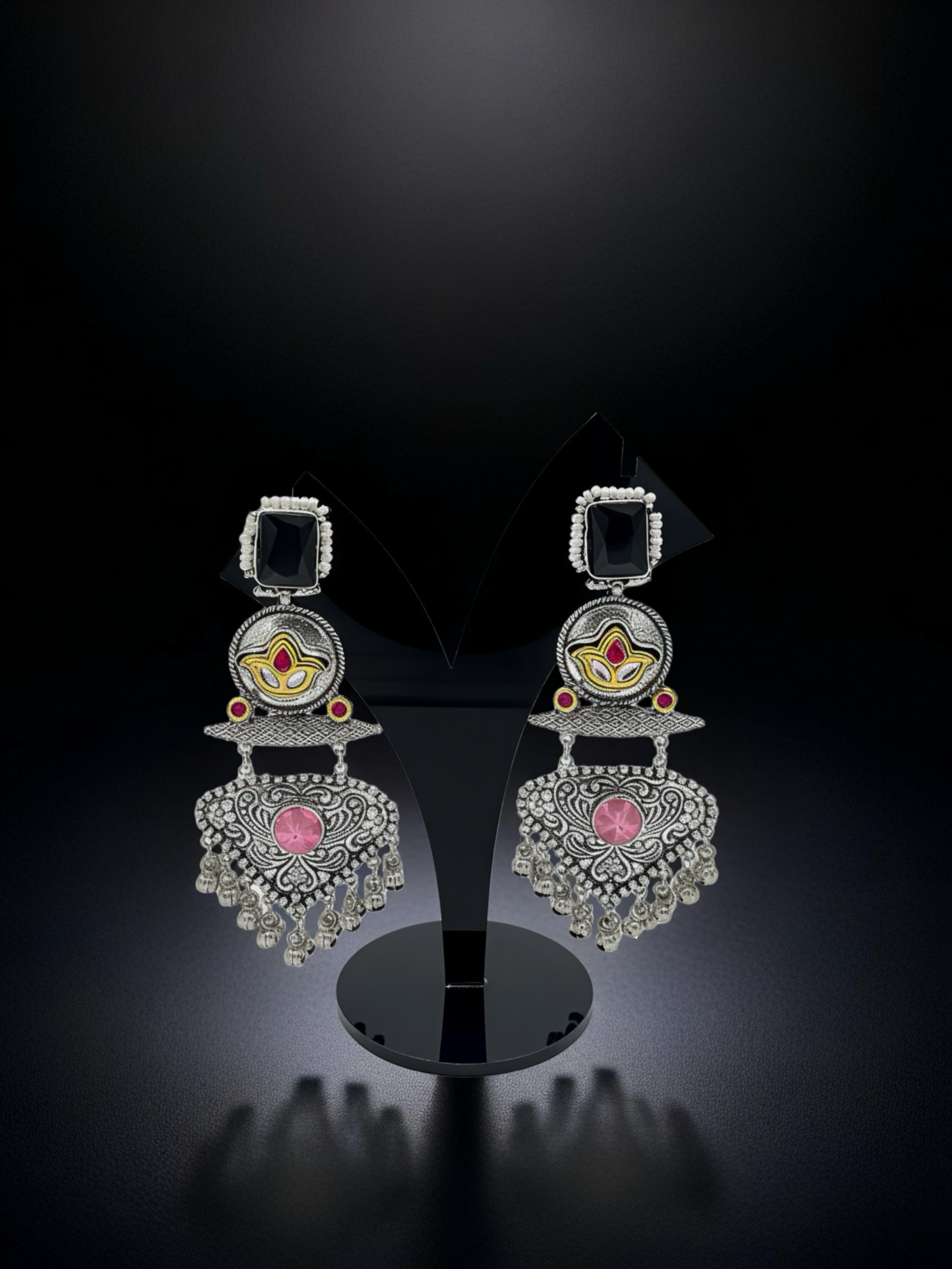 Oxidized Silver Chandbali Earrings