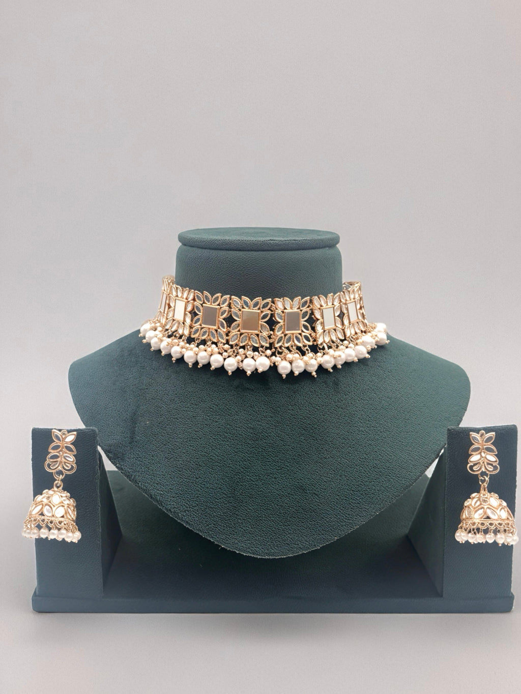 Mirror Polki Choker Necklace Set