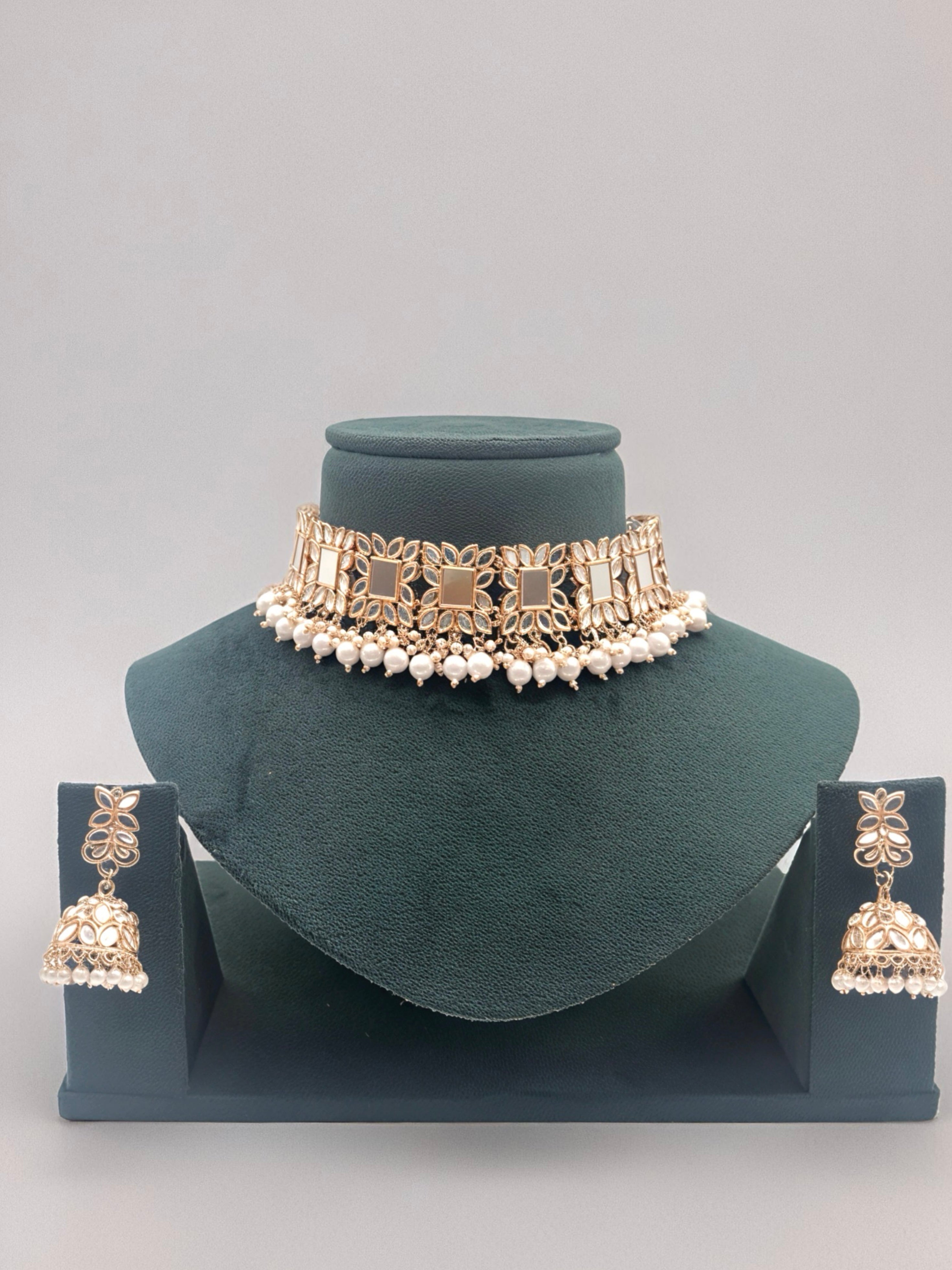Mirror Polki Choker Necklace Set