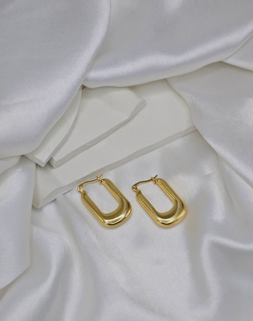 Ribbed Gold Rectangular Hoop Earrings