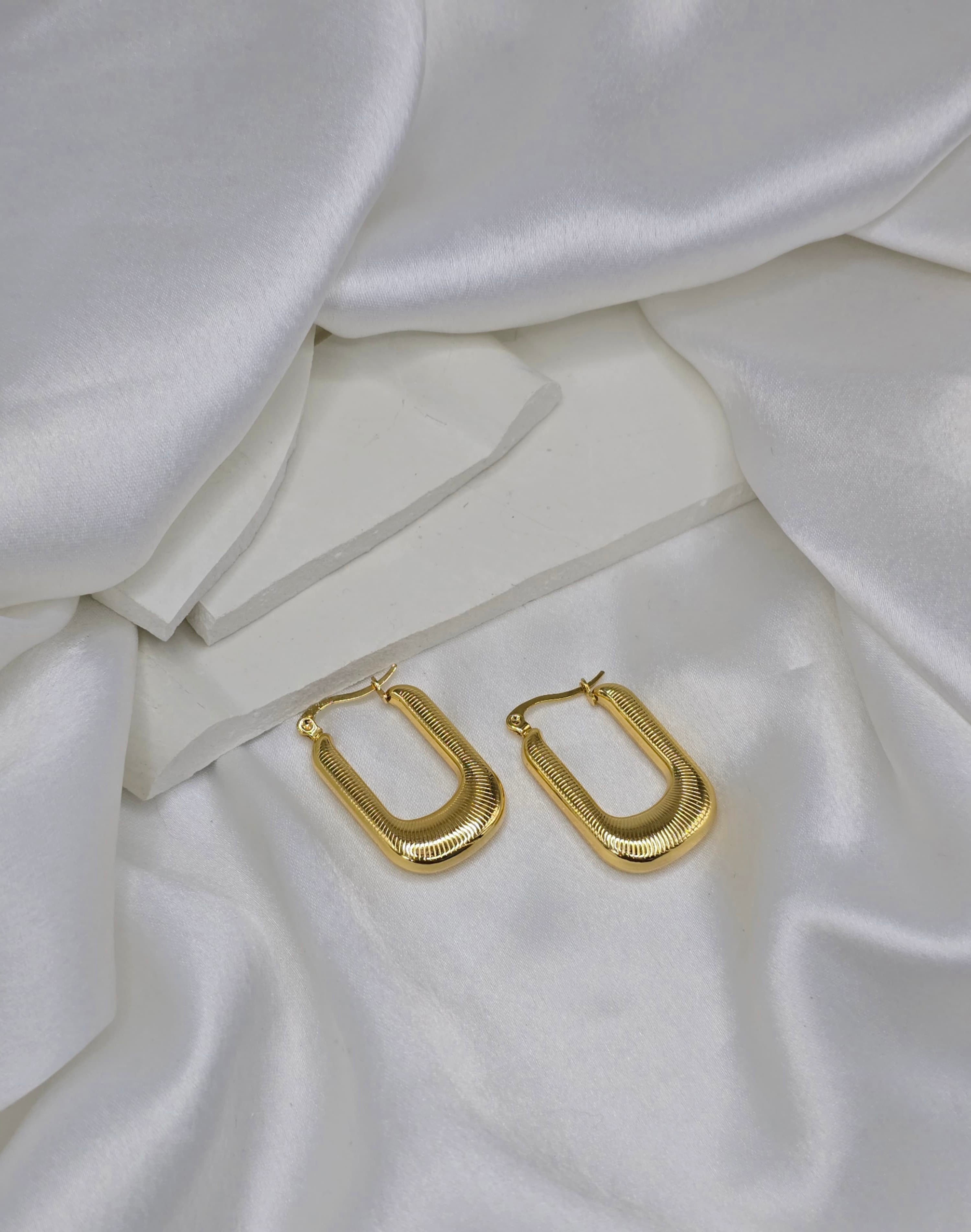 Ribbed Gold Rectangular Hoop Earrings