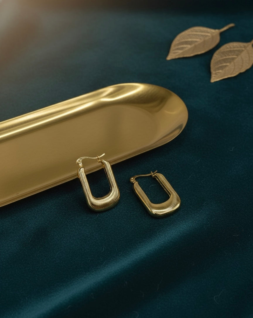 Ribbed Gold Rectangular Hoop Earrings